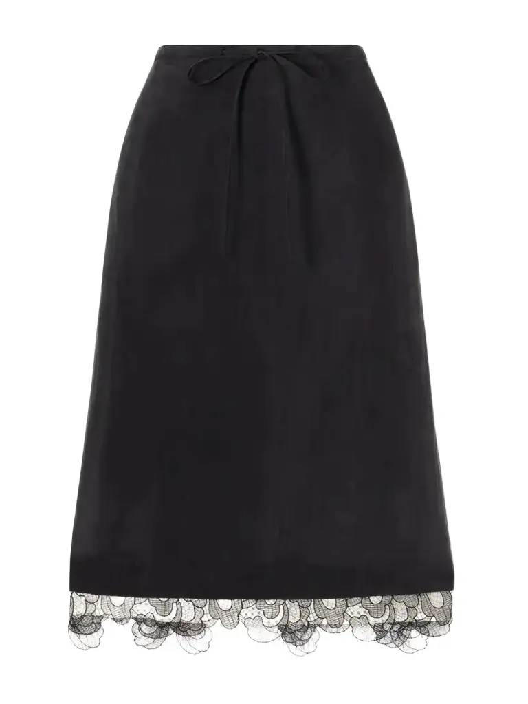 Studio Nicholson Alder Lace-trimmed Lyocell-twill Knee Skirt