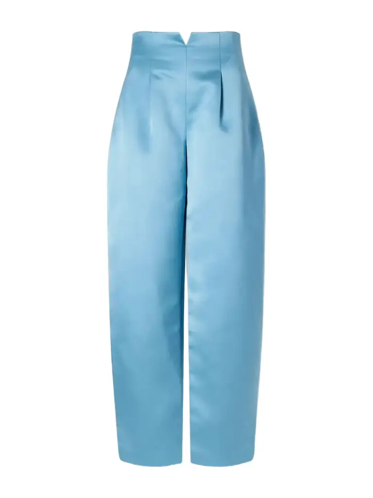 Edlyn Pleated Duchess-satin Mid-rise Barrel-leg Pants