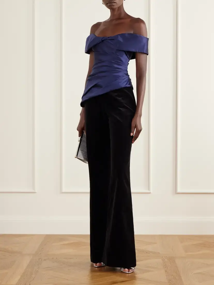 Costarellos Devina Off-the-shoulder Draped Duchess-satin Blouse | Thumbnail 2