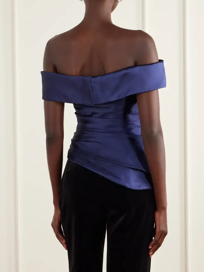 Costarellos Devina Off-the-shoulder Draped Duchess-satin Blouse | Thumbnail 3