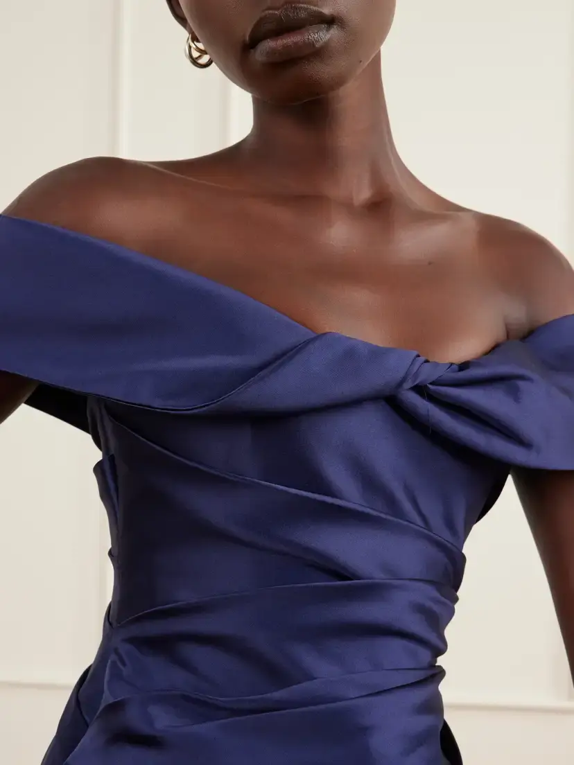Costarellos Devina Off-the-shoulder Draped Duchess-satin Blouse | Thumbnail 4