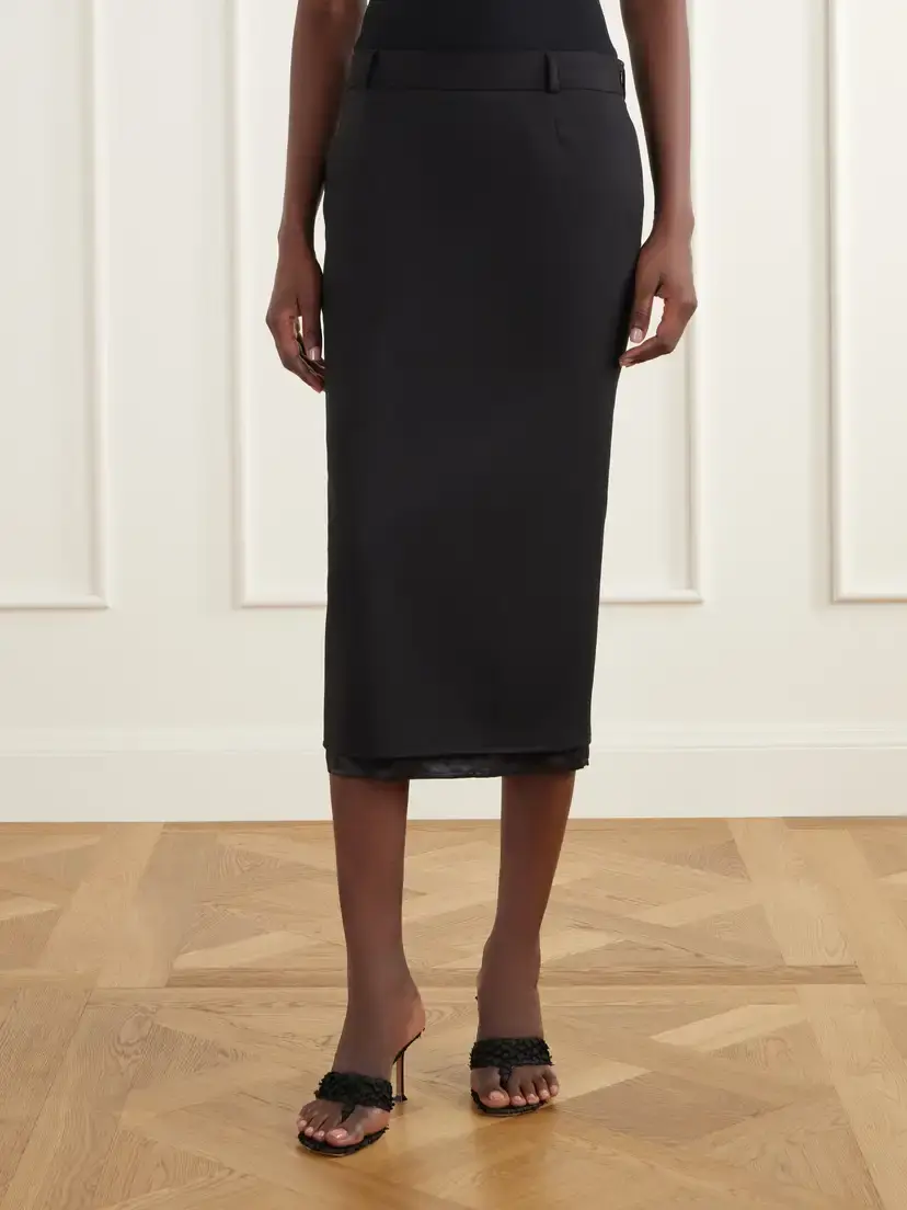 The Attico Layered Satin-trimmed Wool-blend Garbadine Midi Skirt | Thumbnail 3 The Attico Layered Satin-trimmed Wool-blend Garbadine Midi Skirt | Thumbnail 3