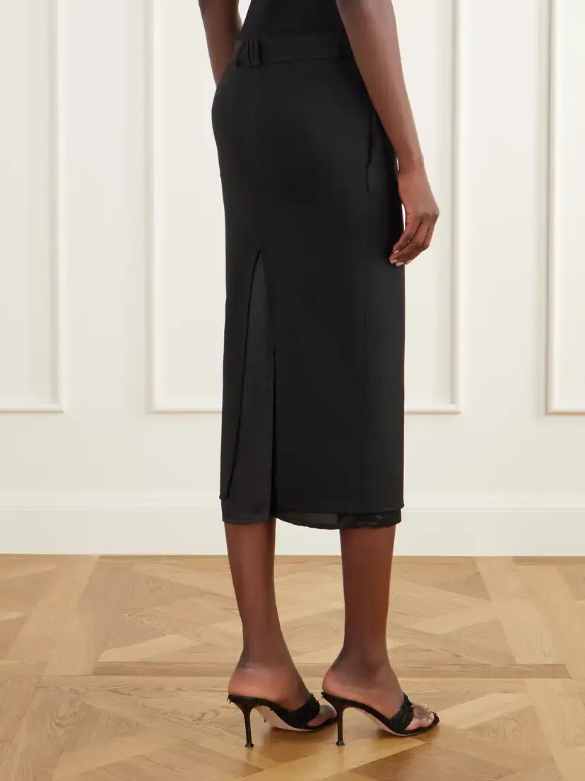 The Attico Layered Satin-trimmed Wool-blend Garbadine Midi Skirt | Thumbnail 4 The Attico Layered Satin-trimmed Wool-blend Garbadine Midi Skirt | Thumbnail 4