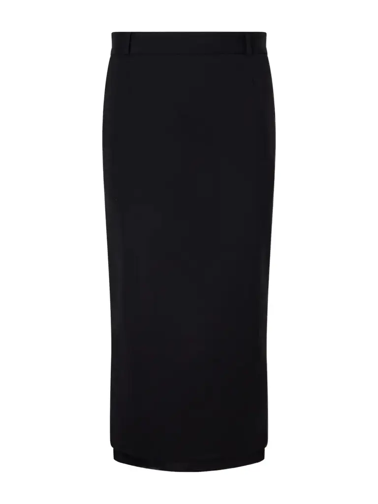 The Attico Layered Satin-trimmed Wool-blend Garbadine Midi Skirt