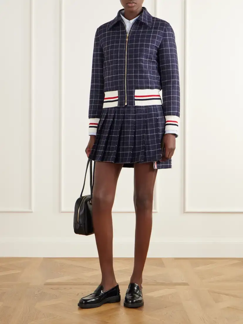Thom Browne Cropped Padded Rib-trimmed Checked Wool-tweed Jacket | Thumbnail 2 Thom Browne Cropped Padded Rib-trimmed Checked Wool-tweed Jacket | Thumbnail 2
