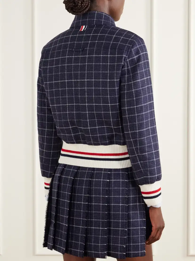 Thom Browne Cropped Padded Rib-trimmed Checked Wool-tweed Jacket | Thumbnail 3 Thom Browne Cropped Padded Rib-trimmed Checked Wool-tweed Jacket | Thumbnail 3