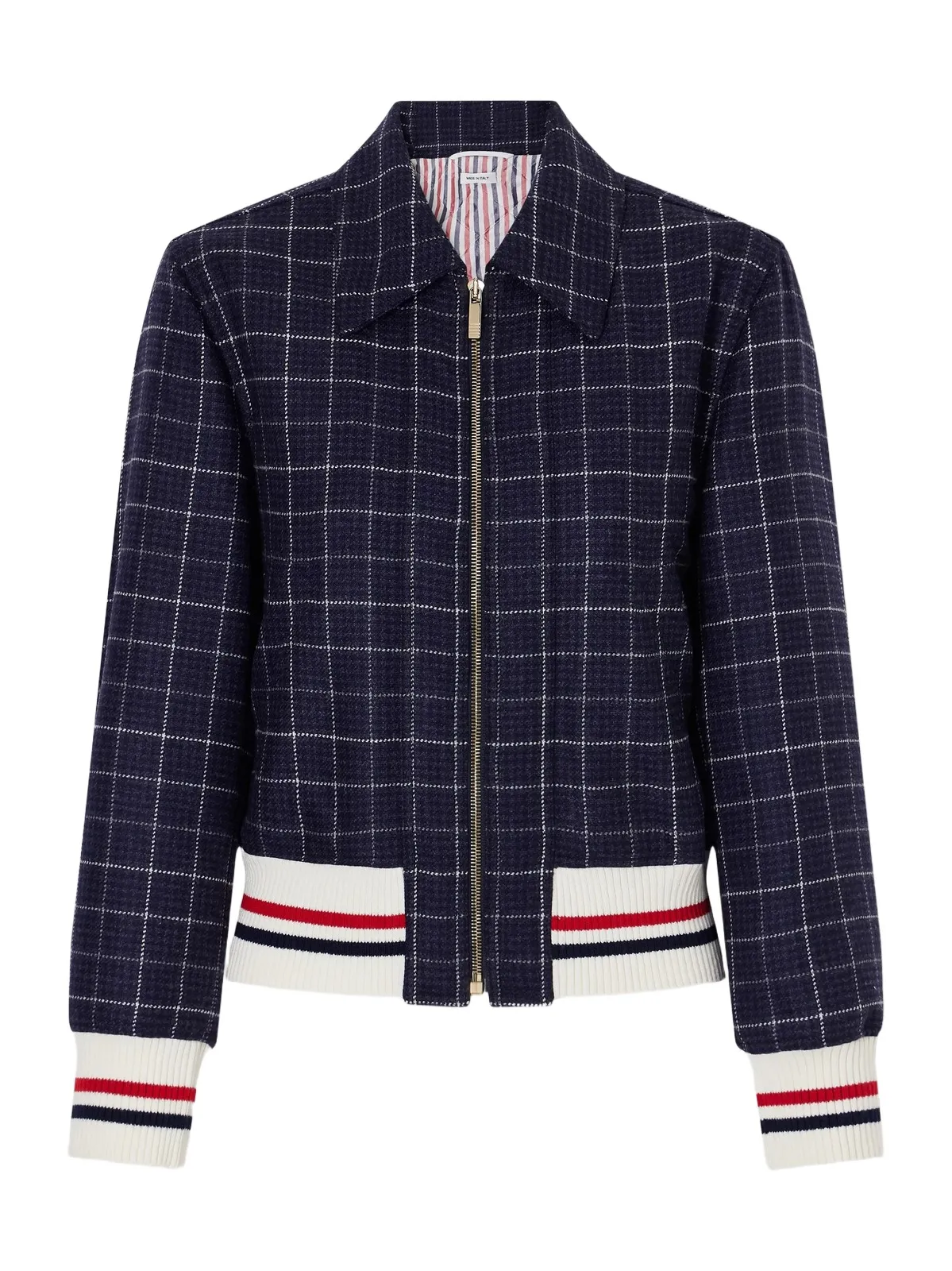 Thom Browne Cropped Padded Rib-trimmed Checked Wool-tweed Jacket