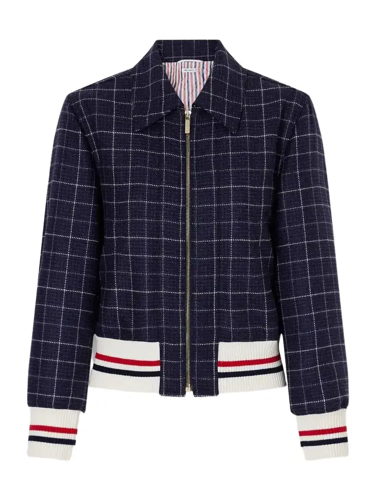 Cropped Padded Rib-trimmed Checked Wool-tweed Jacket