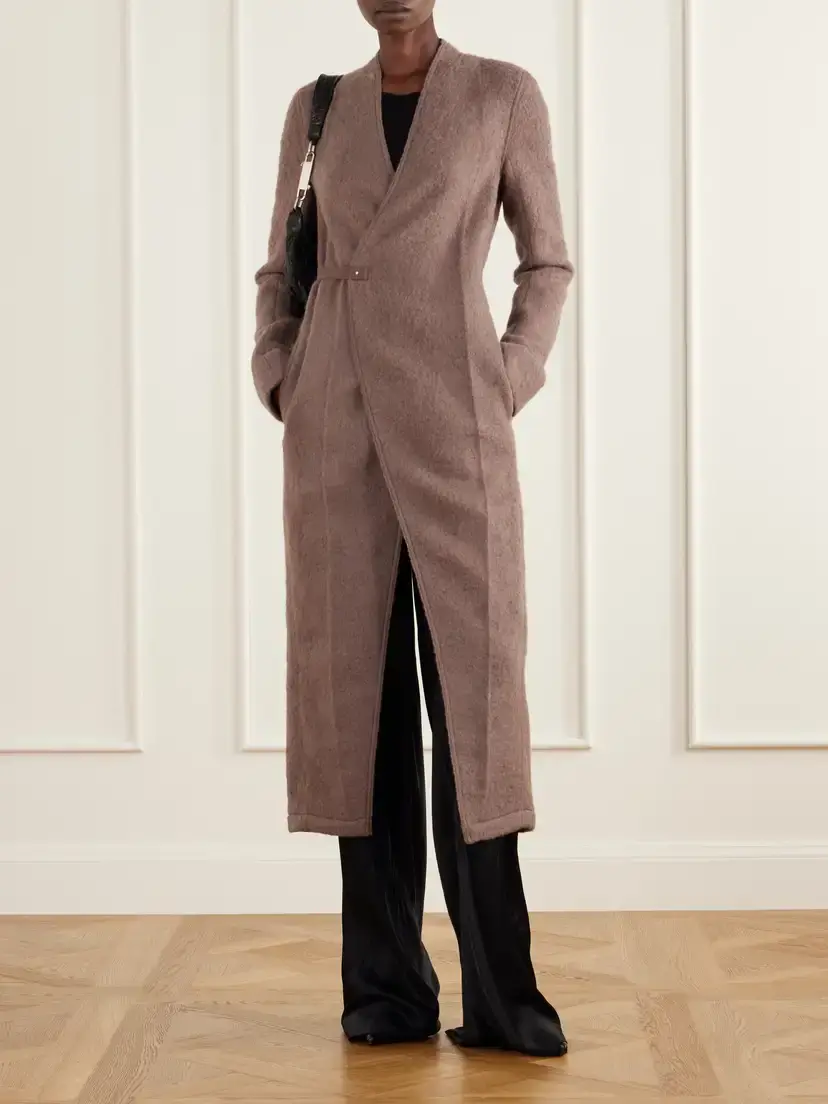 Rick Owens Leather-trimmed Brushed Alpaca And Wool-blend Wrap Coat | Thumbnail 2