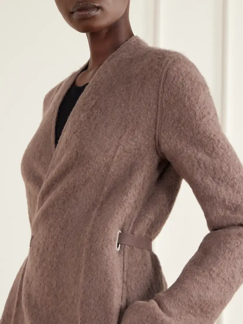 Rick Owens Leather-trimmed Brushed Alpaca And Wool-blend Wrap Coat | Thumbnail 4