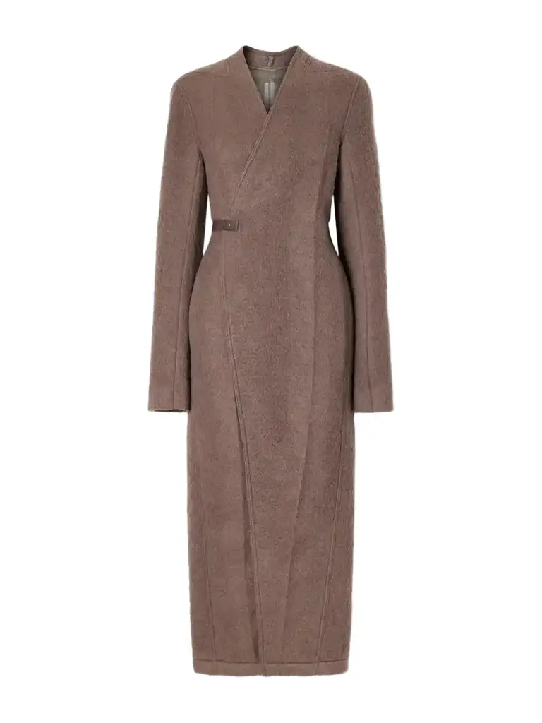 Rick Owens Leather-trimmed Brushed Alpaca And Wool-blend Wrap Coat