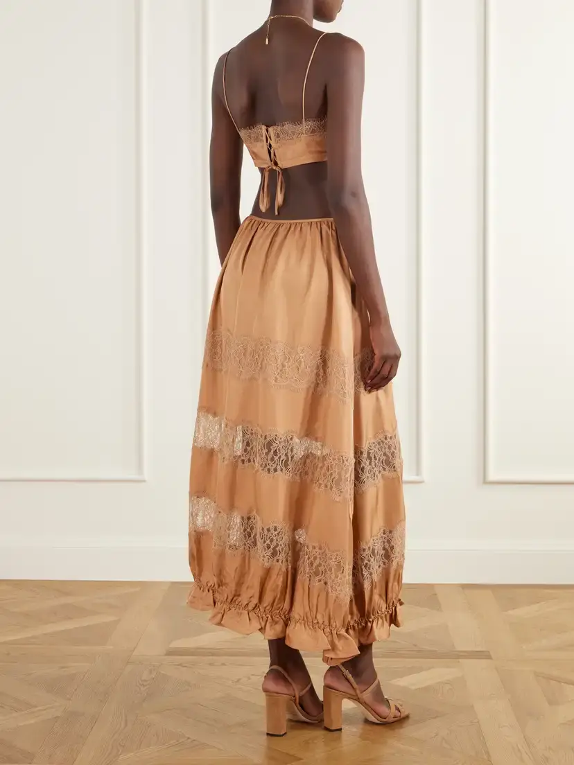 Ulla Johnson Chantal Tiered Gathered Lace-trimmed Silk-charmeuse Midi Skirt | Thumbnail 3