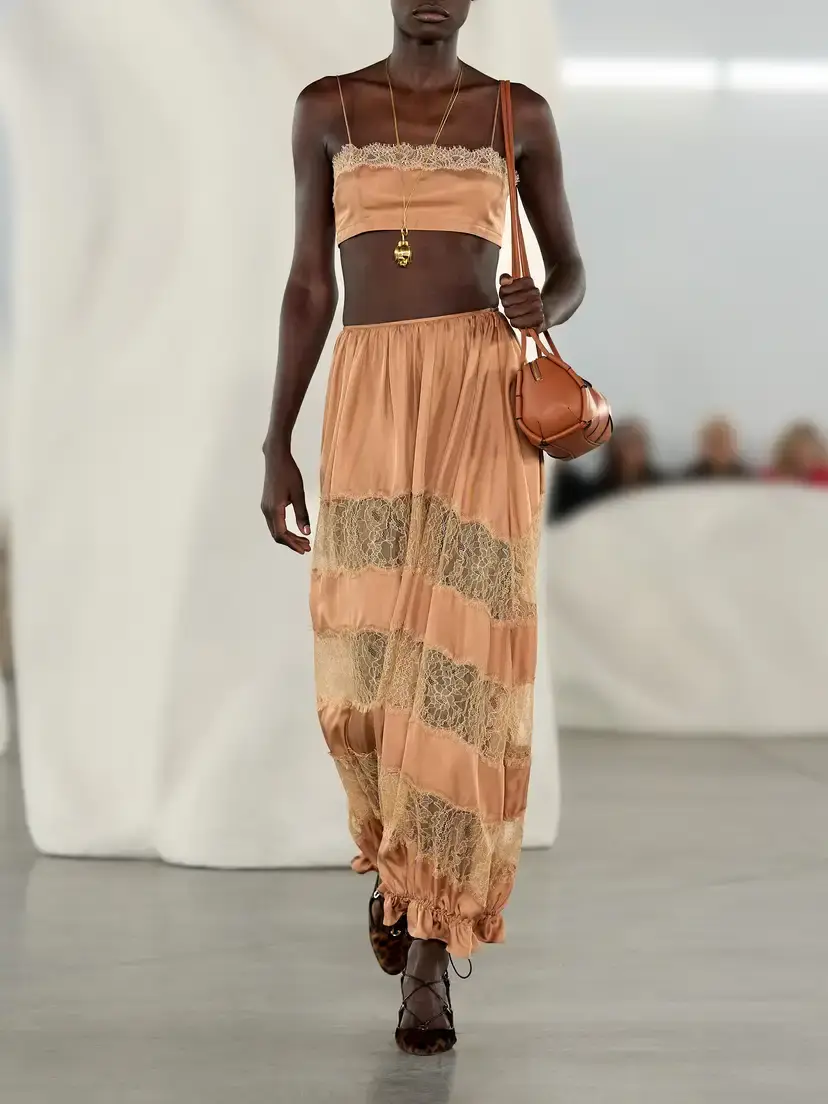 Ulla Johnson Chantal Tiered Gathered Lace-trimmed Silk-charmeuse Midi Skirt | Thumbnail 5