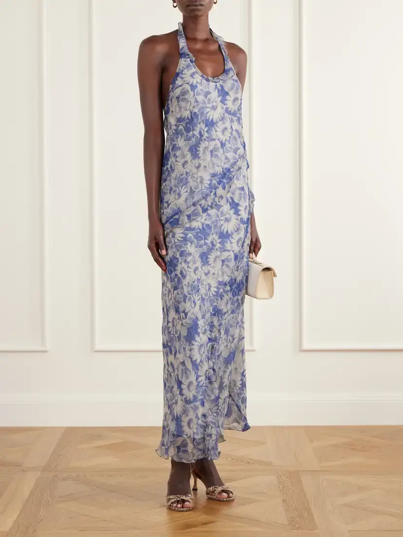 SIR. Lilia Open-back Ruffled Floral-print Crepon Halterneck Maxi Dress | Thumbnail 2 SIR. Lilia Open-back Ruffled Floral-print Crepon Halterneck Maxi Dress | Thumbnail 2
