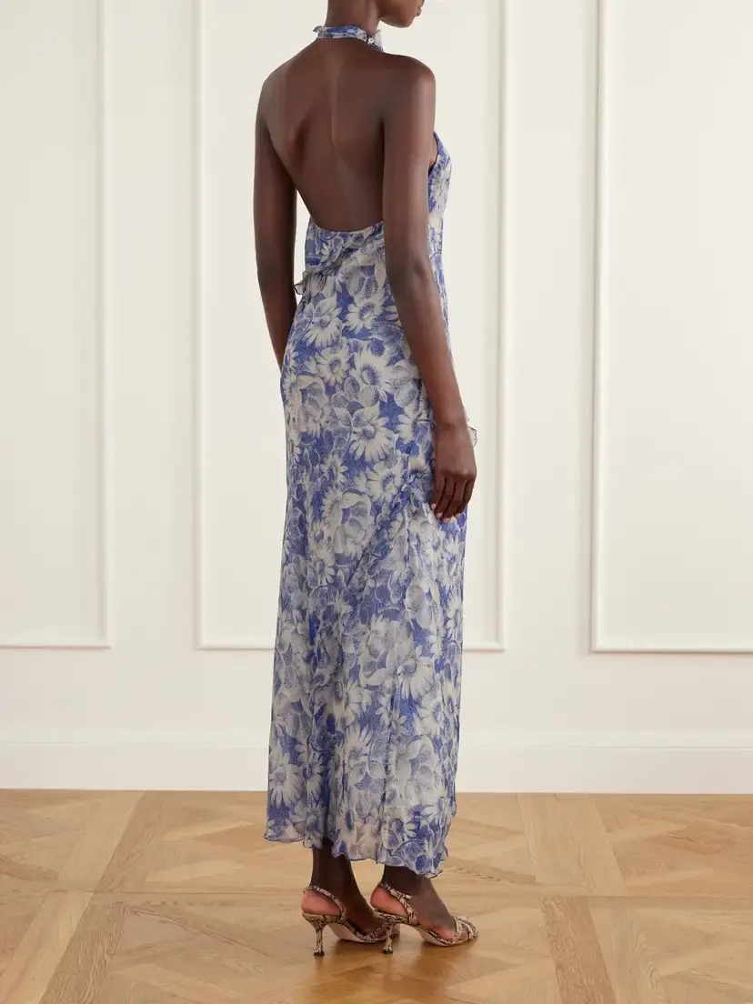 SIR. Lilia Open-back Ruffled Floral-print Crepon Halterneck Maxi Dress | Thumbnail 3 SIR. Lilia Open-back Ruffled Floral-print Crepon Halterneck Maxi Dress | Thumbnail 3