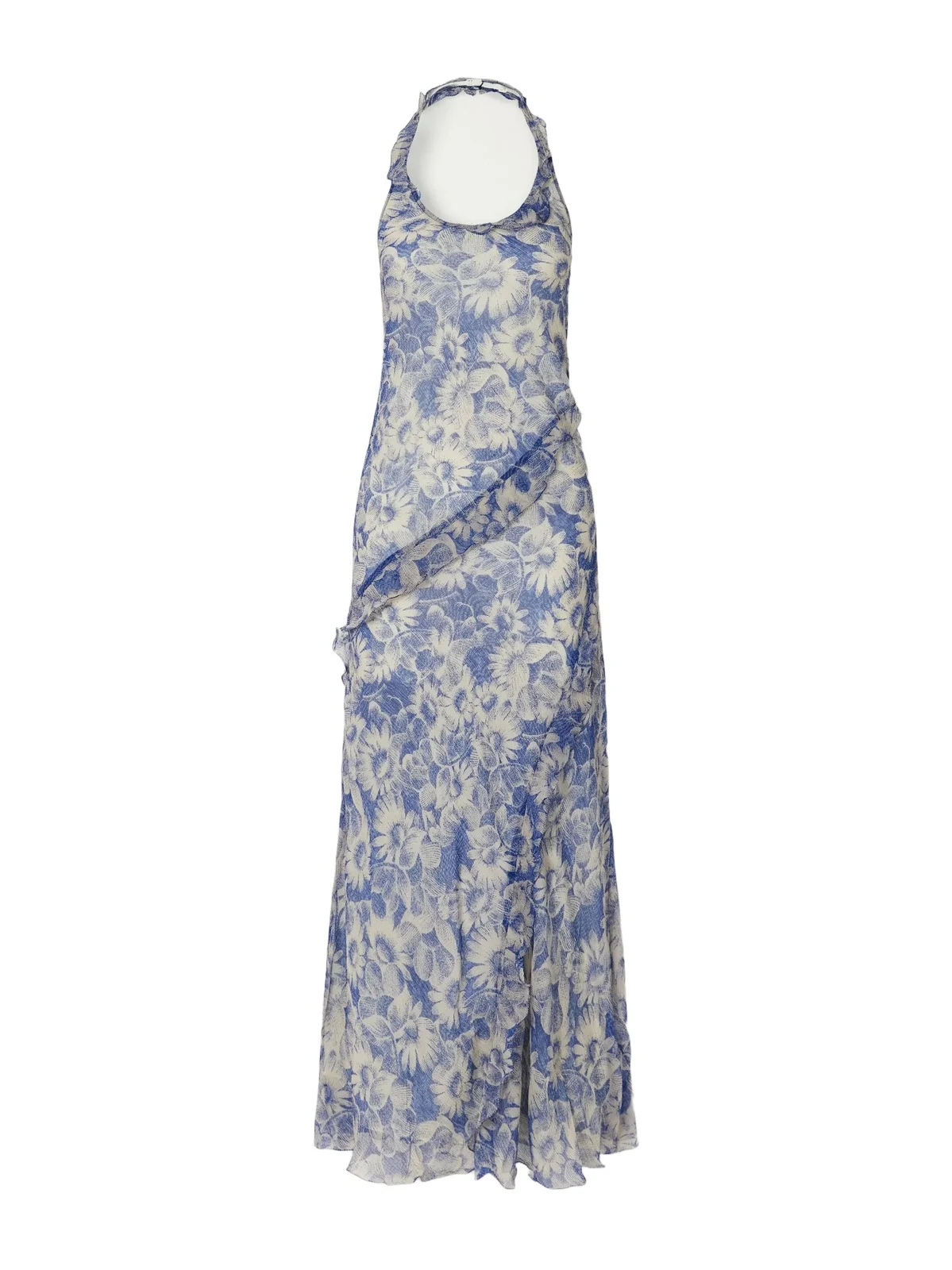 Lilia Open-back Ruffled Floral-print Crepon Halterneck Maxi Dress Lilia Open-back Ruffled Floral-print Crepon Halterneck Maxi Dress