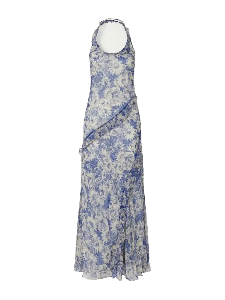 SIR. Lilia Open-back Ruffled Floral-print Crepon Halterneck Maxi Dress