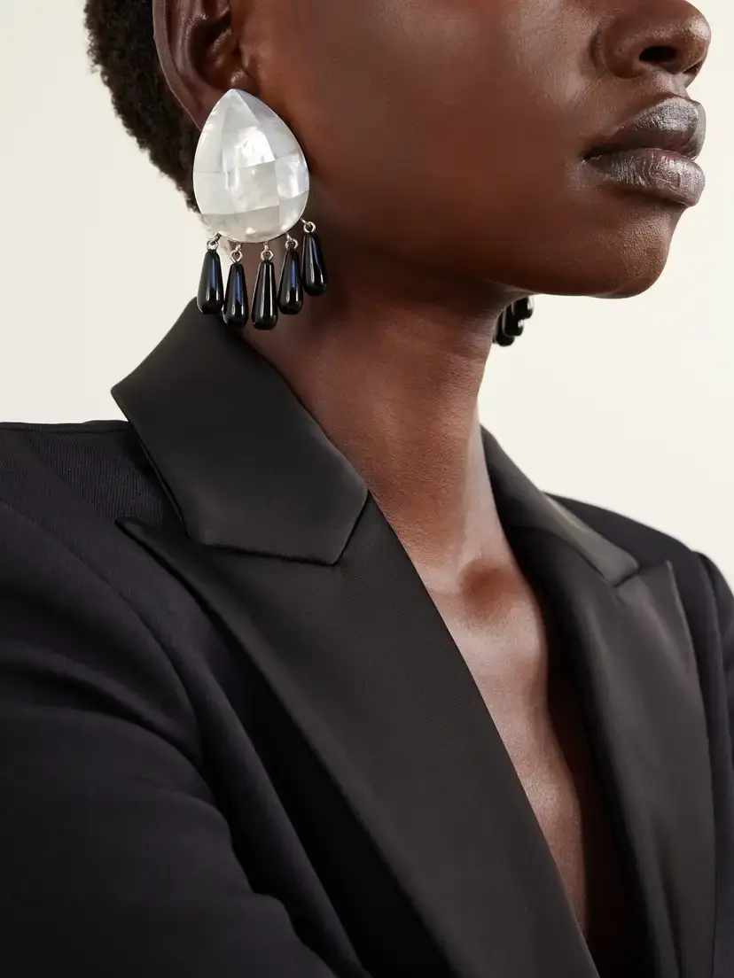 Julietta Lucia Rhodium-plated Mother-of-pearl And Onyx Earrings | Thumbnail 2 Julietta Lucia Rhodium-plated Mother-of-pearl And Onyx Earrings | Thumbnail 2