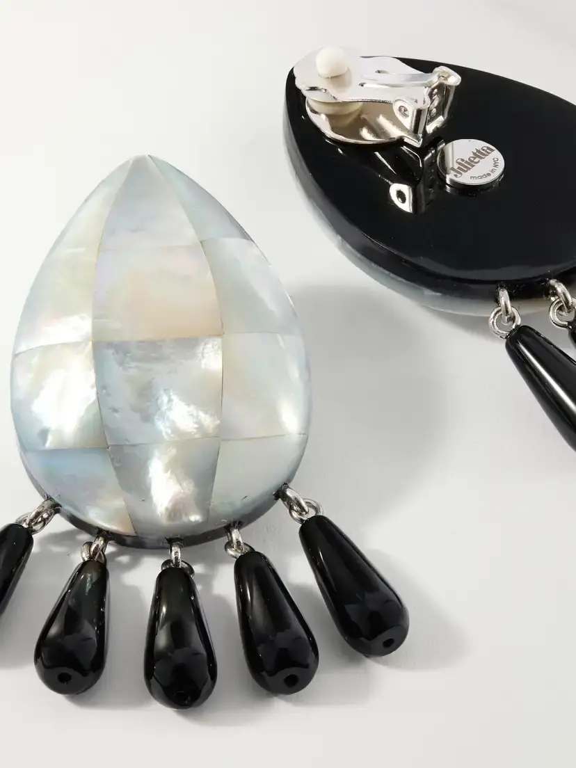 Julietta Lucia Rhodium-plated Mother-of-pearl And Onyx Earrings | Thumbnail 3 Julietta Lucia Rhodium-plated Mother-of-pearl And Onyx Earrings | Thumbnail 3