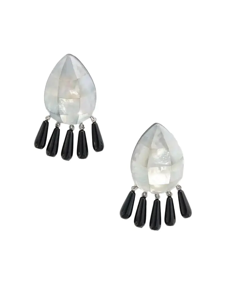 Julietta Lucia Rhodium-plated Mother-of-pearl And Onyx Earrings