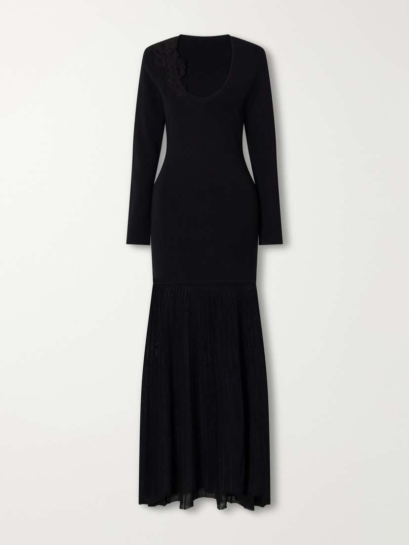 Aylu Lace-appliqué Contrast-panel Stretch-knit Maxi Dress