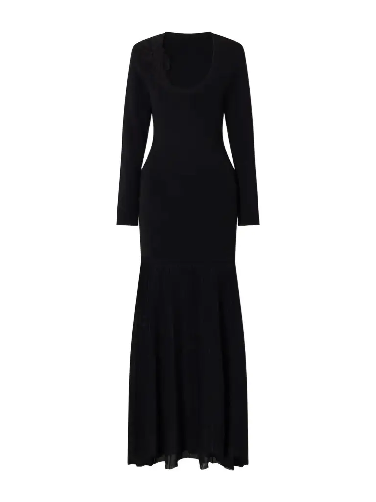 SIR. Aylu Lace-appliqué Contrast-panel Stretch-knit Maxi Dress