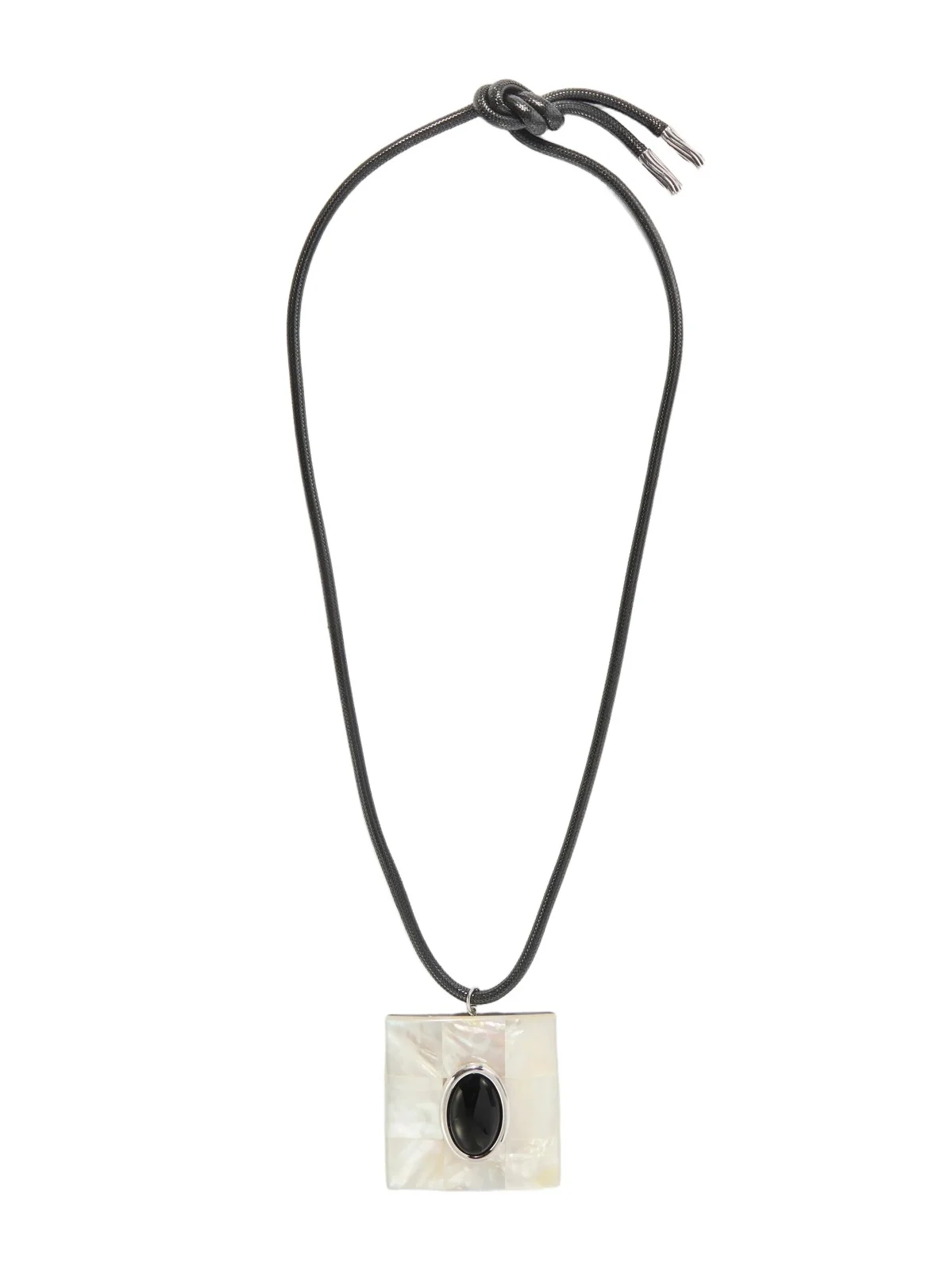 Chamonix Rhodium-plated, Onyx And Mother-of-pearl Cord Necklace