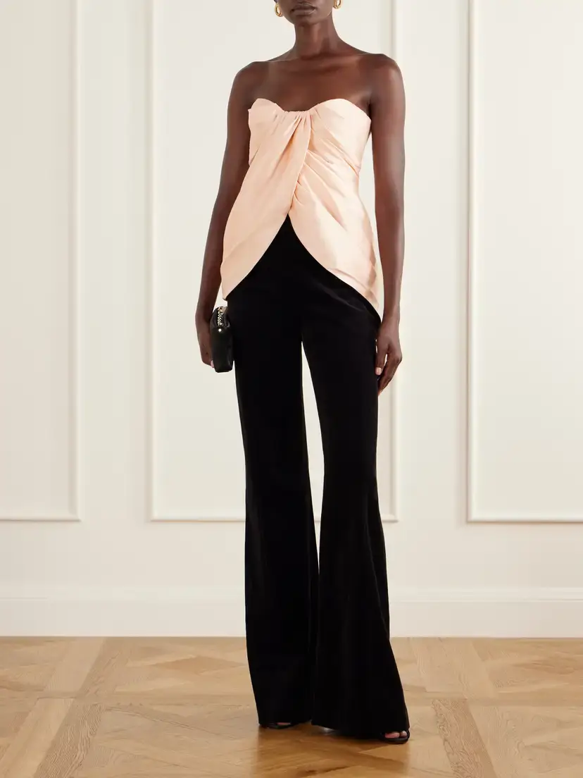 Costarellos Lyza Strapless Gathered Duchess-satin Blouse | Thumbnail 2