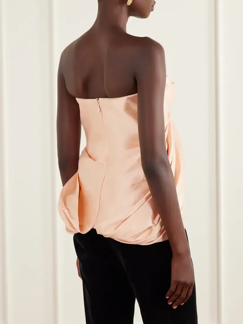Costarellos Lyza Strapless Gathered Duchess-satin Blouse | Thumbnail 3