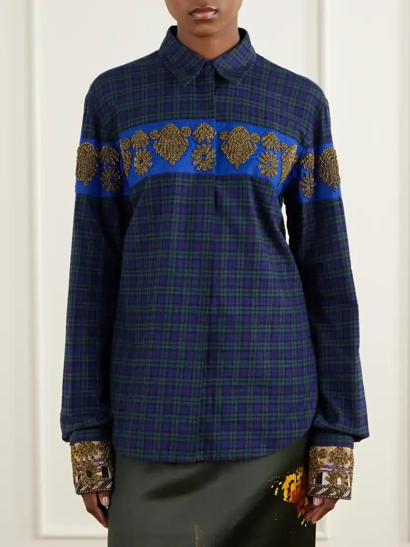 Dries Van Noten Embellished Checked Cotton-flannel Shirt | Thumbnail 3 Dries Van Noten Embellished Checked Cotton-flannel Shirt | Thumbnail 3