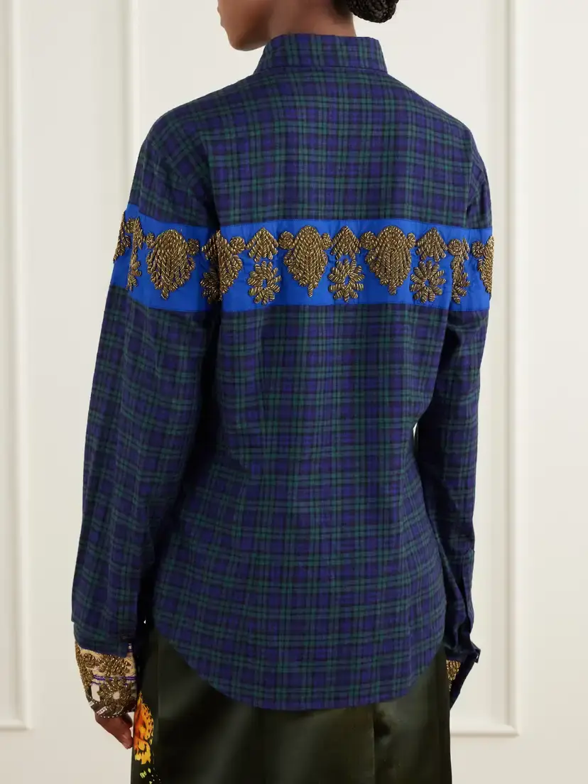 Dries Van Noten Embellished Checked Cotton-flannel Shirt | Thumbnail 4 Dries Van Noten Embellished Checked Cotton-flannel Shirt | Thumbnail 4