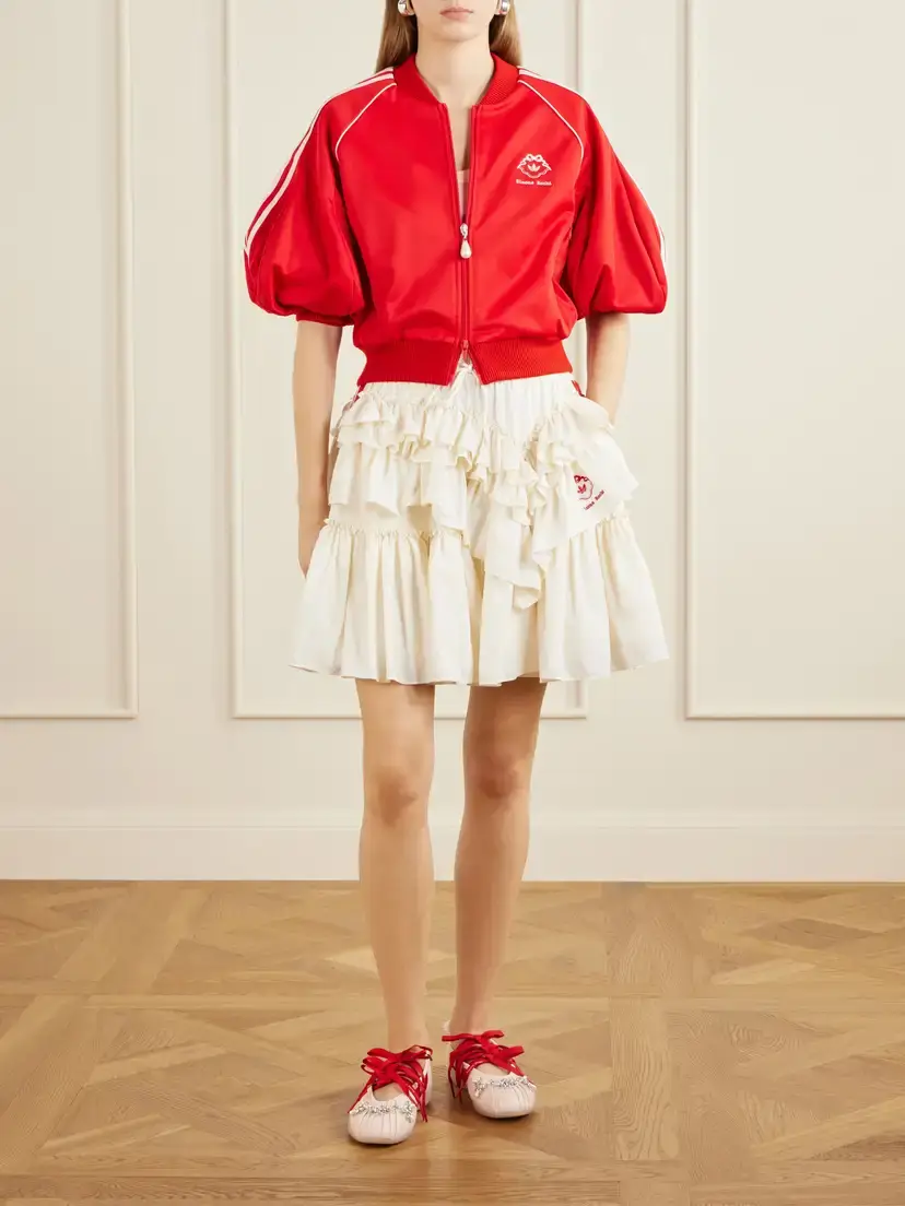 Simone Rocha + Adidas Originals Logo-embroidered Asymmetric Ruffled Jersey Mini Skirt | Thumbnail 2