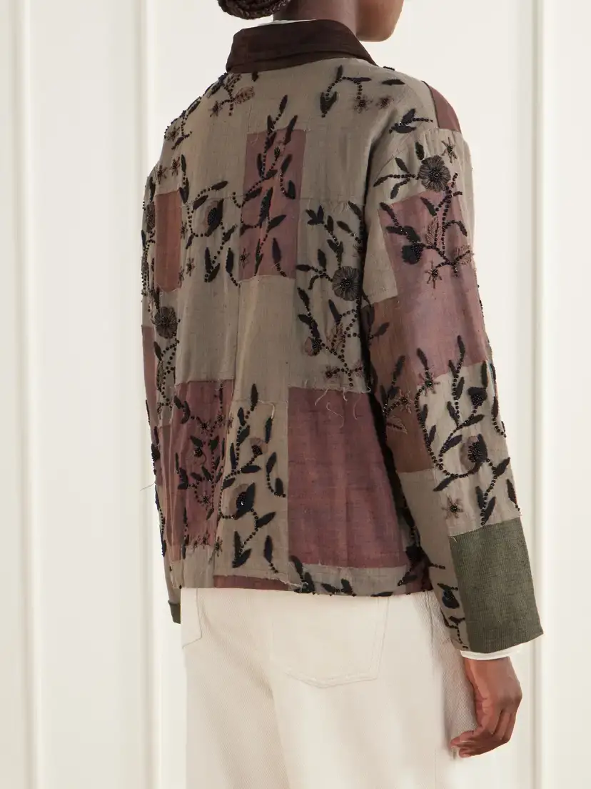 Kartik Research Embellished Suede-trimmed Patchwork Woven Cotton Jacket | Thumbnail 4 Kartik Research Embellished Suede-trimmed Patchwork Woven Cotton Jacket | Thumbnail 4