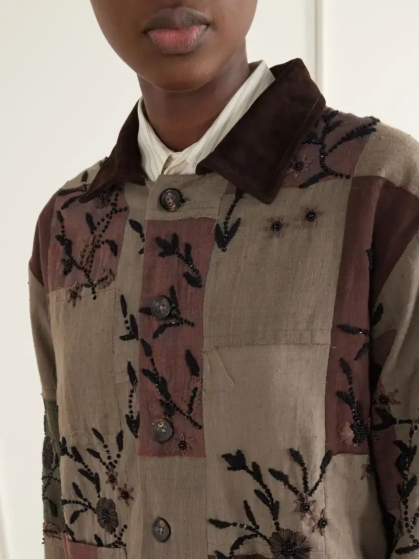 Kartik Research Embellished Suede-trimmed Patchwork Woven Cotton Jacket | Thumbnail 5 Kartik Research Embellished Suede-trimmed Patchwork Woven Cotton Jacket | Thumbnail 5