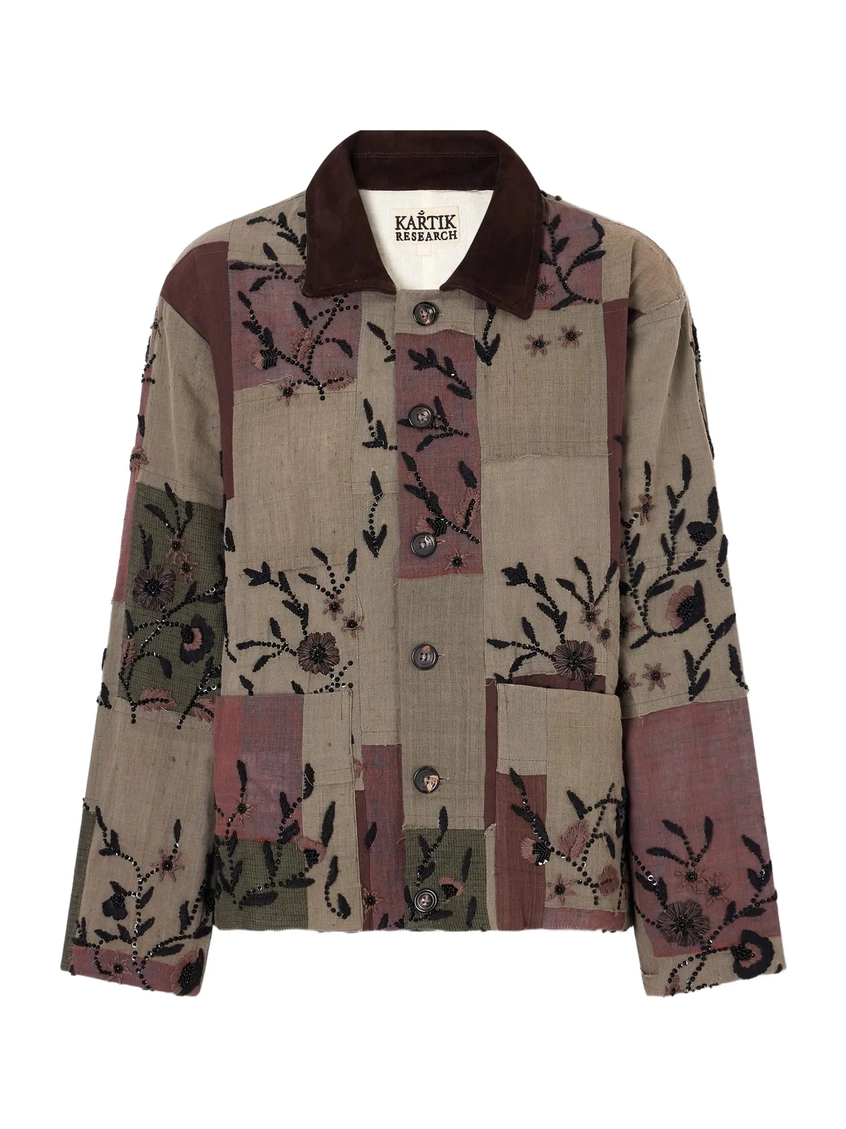Kartik Research Embellished Suede-trimmed Patchwork Woven Cotton Jacket