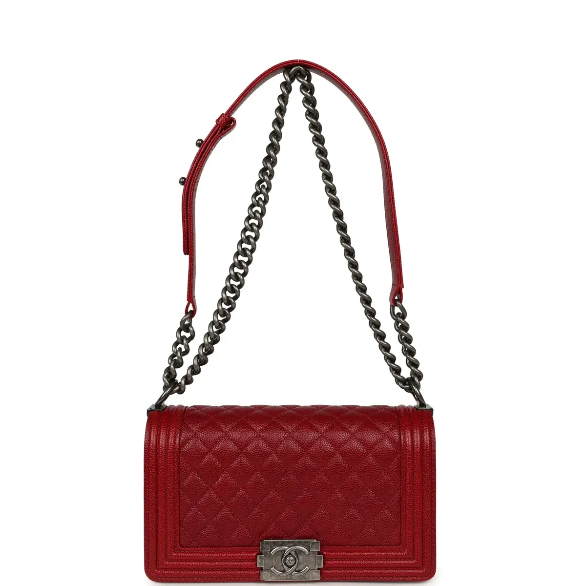 Chanel Chanel Medium Boy Bag Dark Red Shiny Caviar Aged Ruthenium Hardware | Thumbnail 7 Chanel Chanel Medium Boy Bag Dark Red Shiny Caviar Aged Ruthenium Hardware | Thumbnail 7