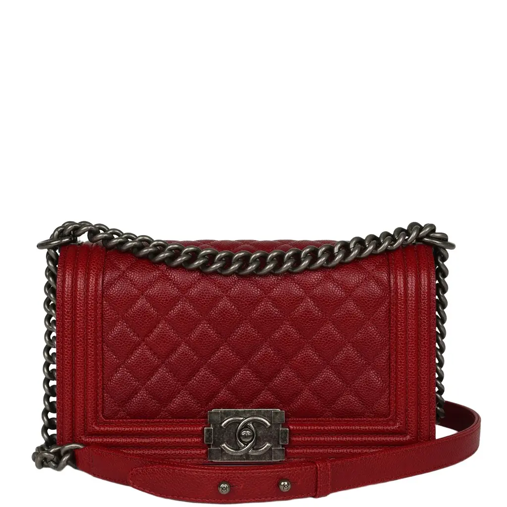Chanel Medium Boy Bag Dark Red Shiny Caviar Aged Ruthenium Hardware