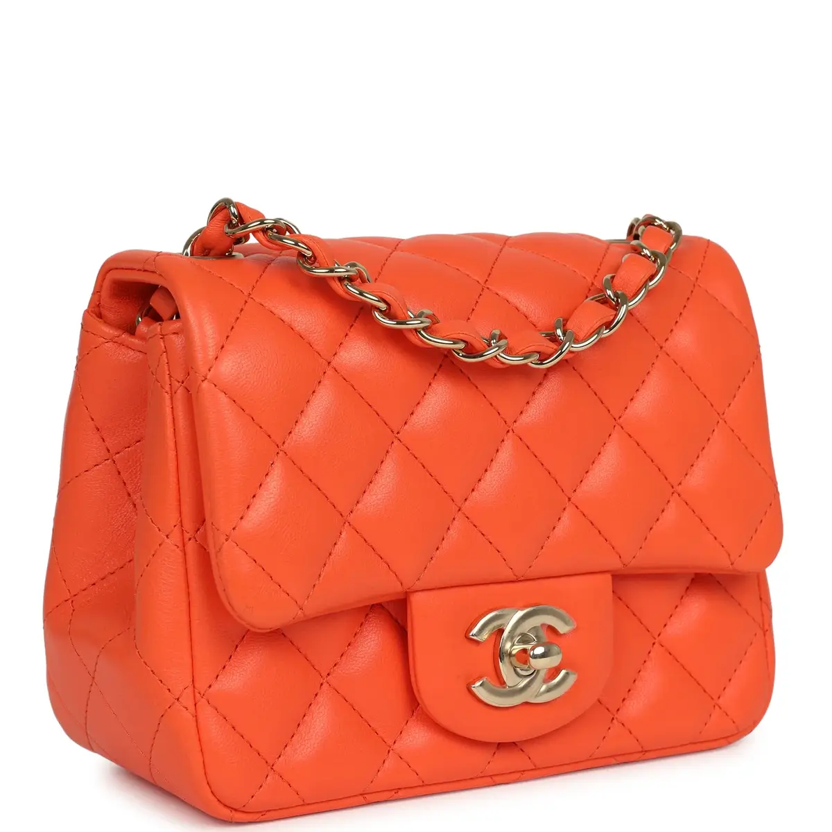 Chanel Chanel Mini Classic Square Flap Bag Orange Lambskin Gold Hardware | Thumbnail 2 Chanel Chanel Mini Classic Square Flap Bag Orange Lambskin Gold Hardware | Thumbnail 2