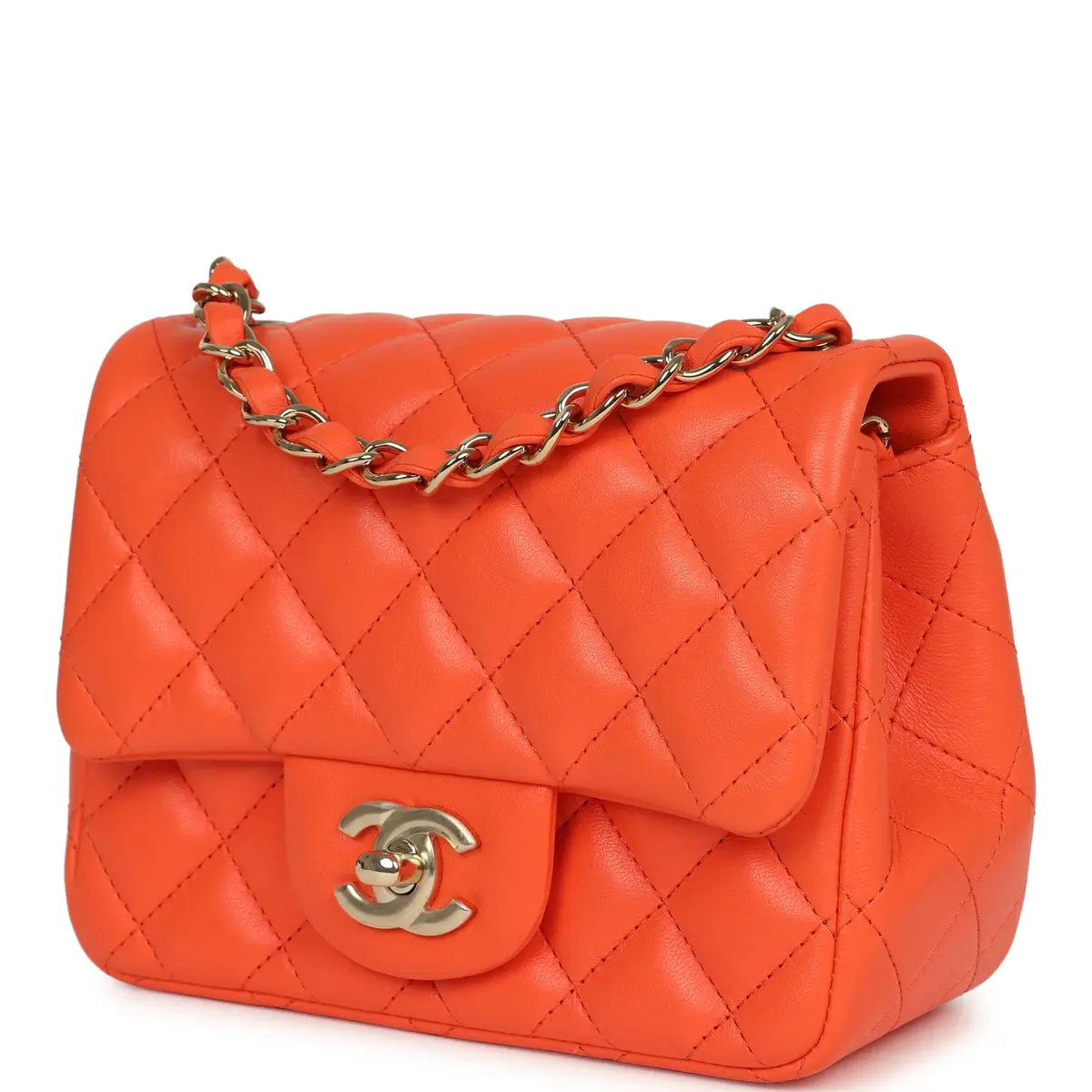 Chanel Chanel Mini Classic Square Flap Bag Orange Lambskin Gold Hardware | Thumbnail 5 Chanel Chanel Mini Classic Square Flap Bag Orange Lambskin Gold Hardware | Thumbnail 5
