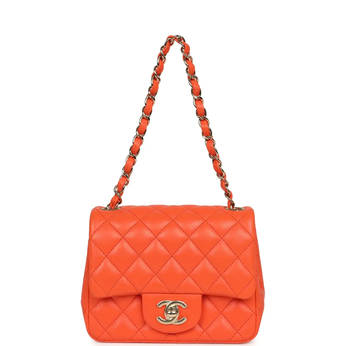 Chanel Chanel Mini Classic Square Flap Bag Orange Lambskin Gold Hardware | Thumbnail 7 Chanel Chanel Mini Classic Square Flap Bag Orange Lambskin Gold Hardware | Thumbnail 7