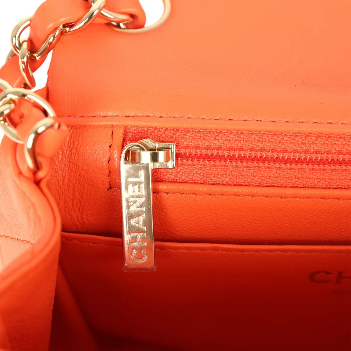Chanel Chanel Mini Classic Square Flap Bag Orange Lambskin Gold Hardware | Thumbnail 9 Chanel Chanel Mini Classic Square Flap Bag Orange Lambskin Gold Hardware | Thumbnail 9