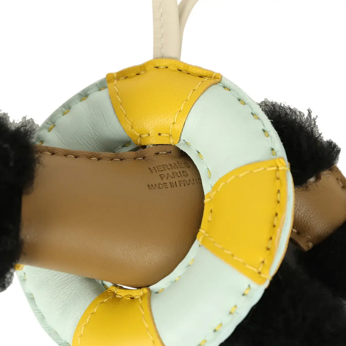HERMÈS Hermes "A La Mer" Budy Charm Black, Dune, Craie, Jaune De Naples, Vert Peppermint Merino Wool, Milo Lambskin | Thumbnail 3