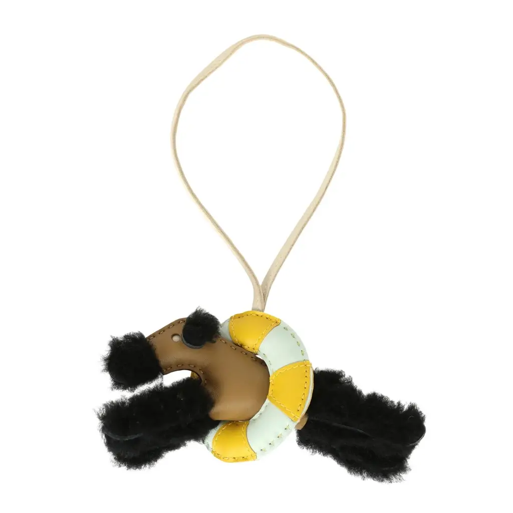 Hermes "A La Mer" Budy Charm Black, Dune, Craie, Jaune De Naples, Vert Peppermint Merino Wool, Milo Lambskin
