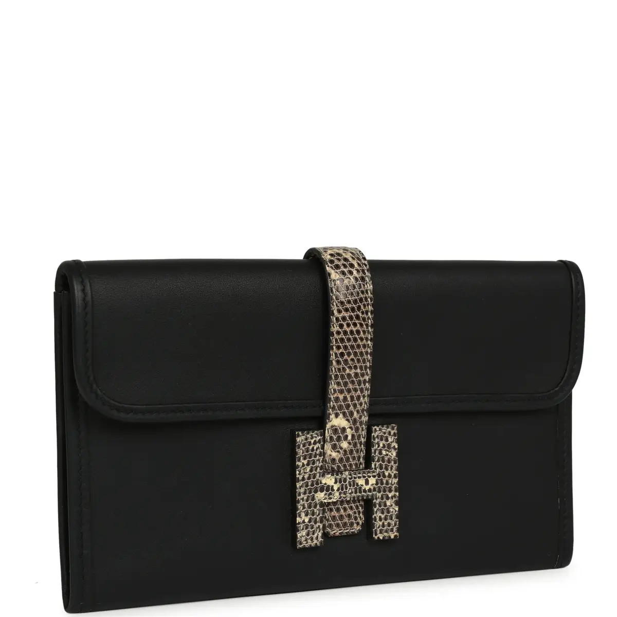 HERMÈS Hermes Jige Duo Clutch Black Swift, Varanus Niloticus Lizard Touch Palladium Hardware | Thumbnail 2 HERMÈS Hermes Jige Duo Clutch Black Swift, Varanus Niloticus Lizard Touch Palladium Hardware | Thumbnail 2