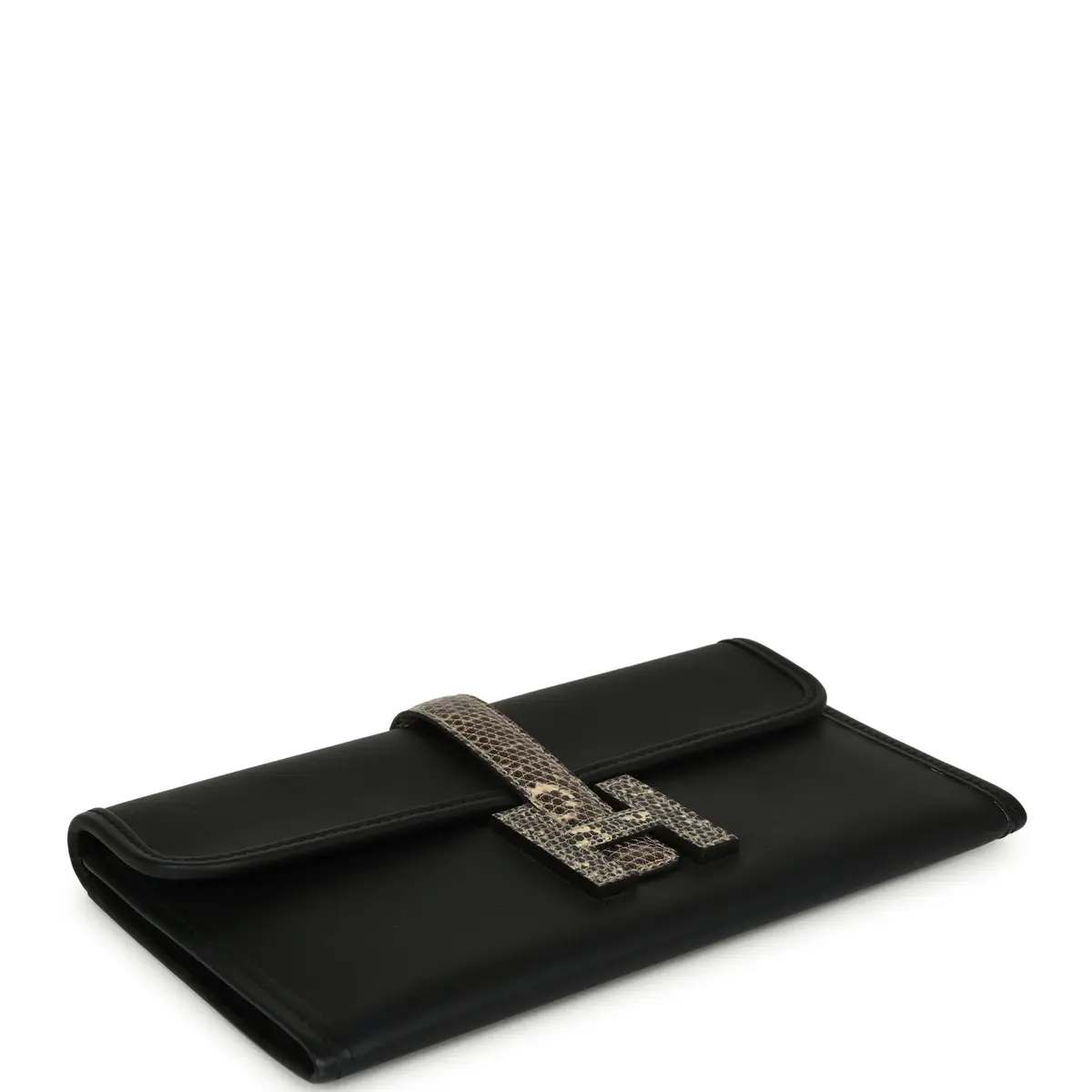 HERMÈS Hermes Jige Duo Clutch Black Swift, Varanus Niloticus Lizard Touch Palladium Hardware | Thumbnail 3 HERMÈS Hermes Jige Duo Clutch Black Swift, Varanus Niloticus Lizard Touch Palladium Hardware | Thumbnail 3