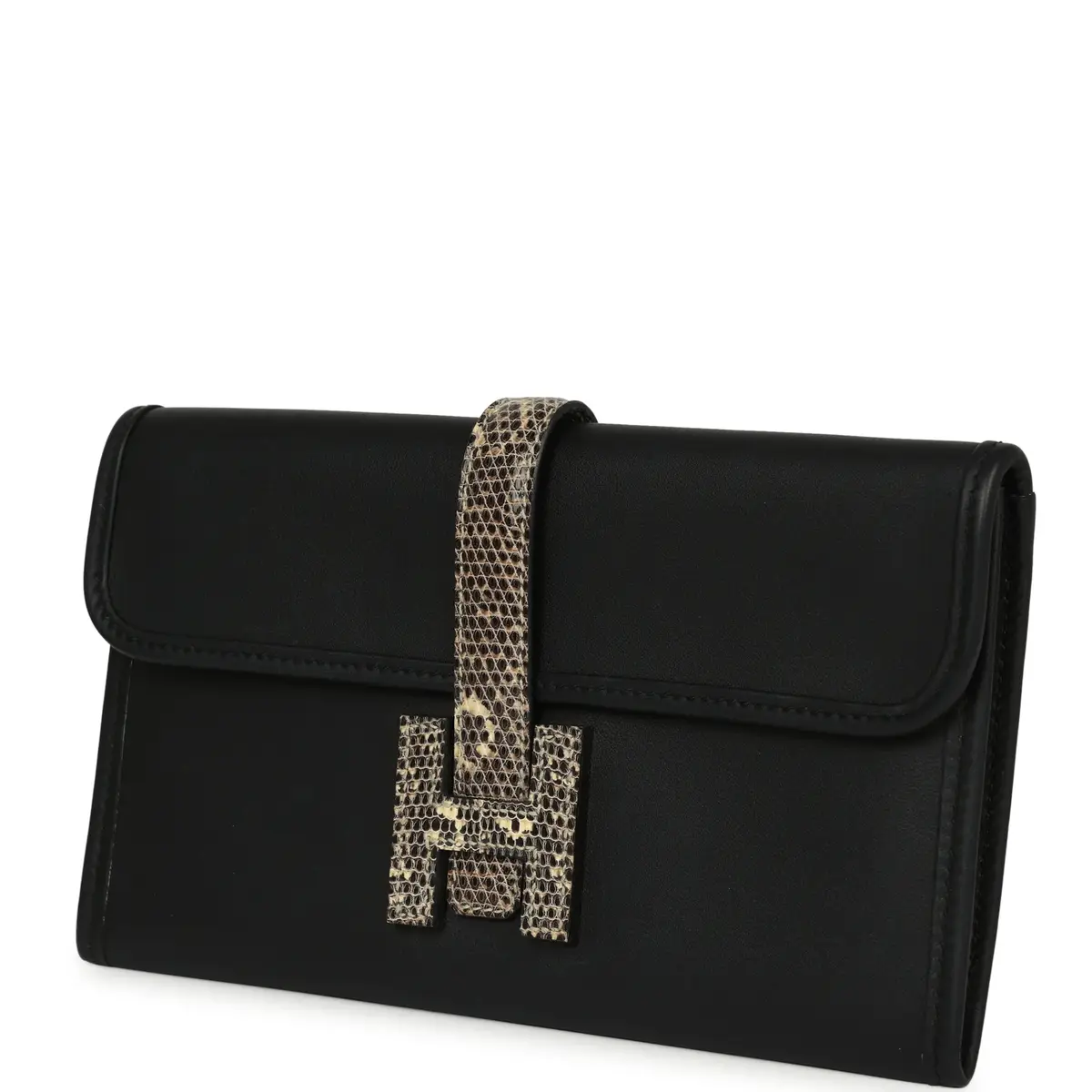 HERMÈS Hermes Jige Duo Clutch Black Swift, Varanus Niloticus Lizard Touch Palladium Hardware | Thumbnail 6 HERMÈS Hermes Jige Duo Clutch Black Swift, Varanus Niloticus Lizard Touch Palladium Hardware | Thumbnail 6