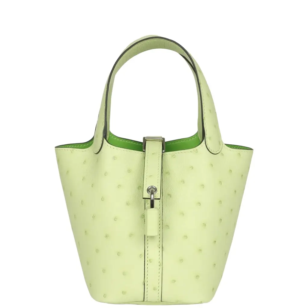 HERMÈS Hermes Micro Picotin Lock 14 Jaune Bourgeon Ostrich Palladium Hardware