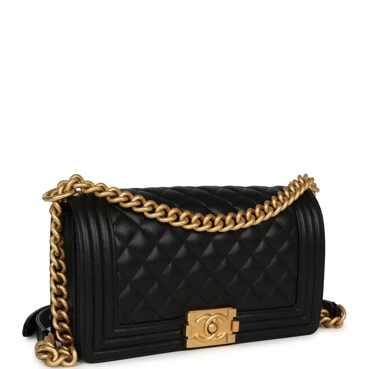 Chanel Pre-owned Chanel Medium Boy Bag Black Caviar Antique Gold Hardware | Thumbnail 2 Chanel Pre-owned Chanel Medium Boy Bag Black Caviar Antique Gold Hardware | Thumbnail 2