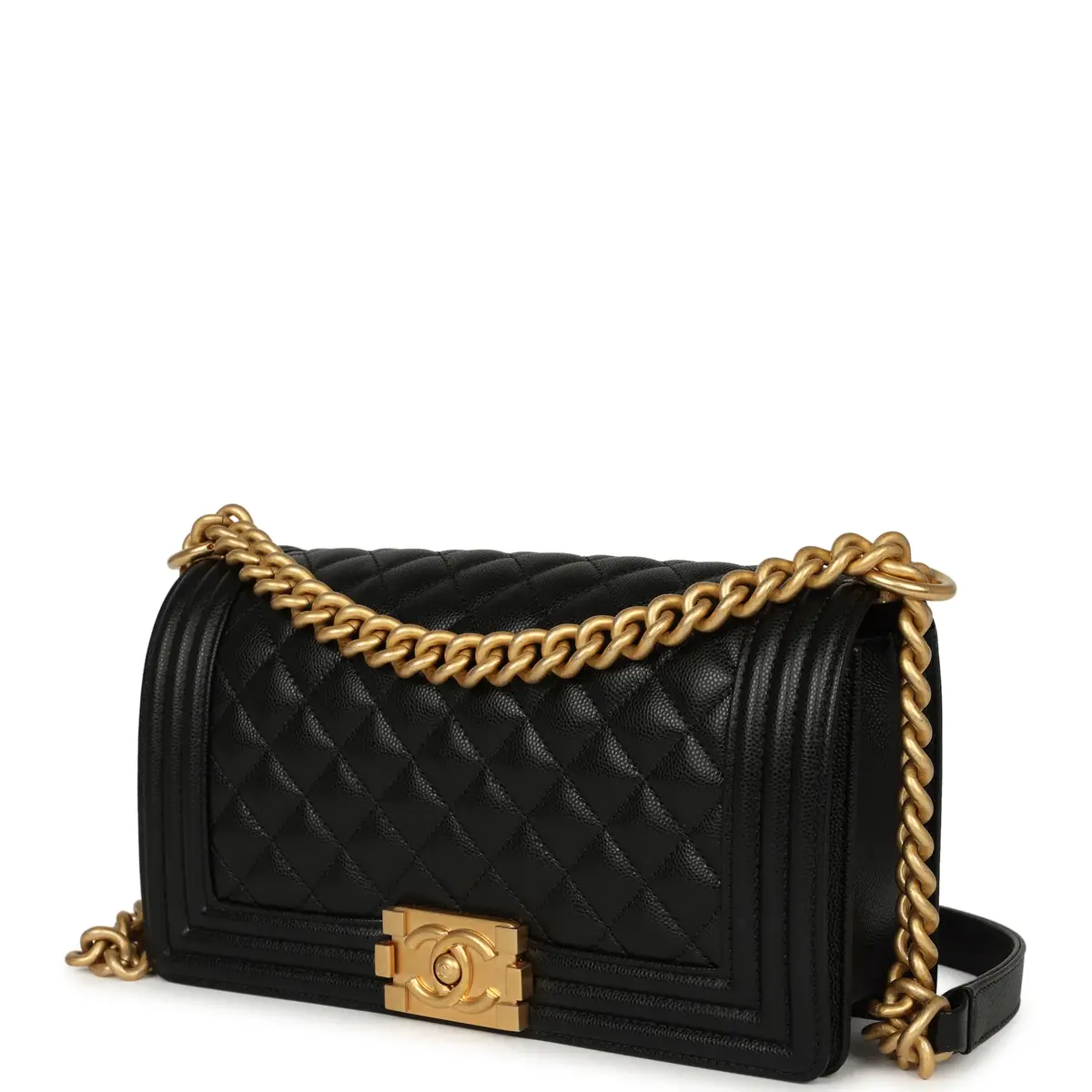 Chanel Pre-owned Chanel Medium Boy Bag Black Caviar Antique Gold Hardware | Thumbnail 5 Chanel Pre-owned Chanel Medium Boy Bag Black Caviar Antique Gold Hardware | Thumbnail 5