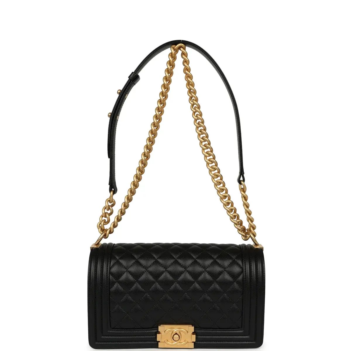 Chanel Pre-owned Chanel Medium Boy Bag Black Caviar Antique Gold Hardware | Thumbnail 7 Chanel Pre-owned Chanel Medium Boy Bag Black Caviar Antique Gold Hardware | Thumbnail 7